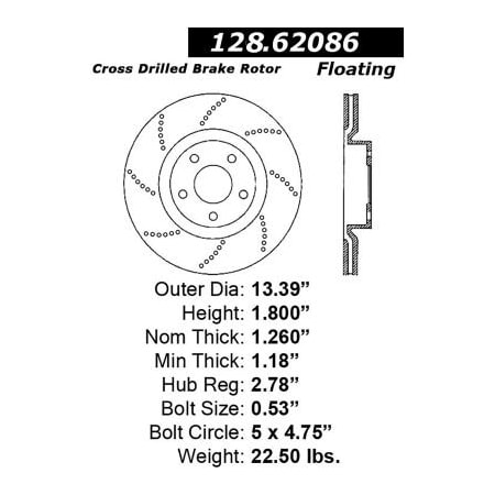 Centric Centric Premium OE Style Drilled Brake Rotor, Centric Parts 128.62086 128.62086